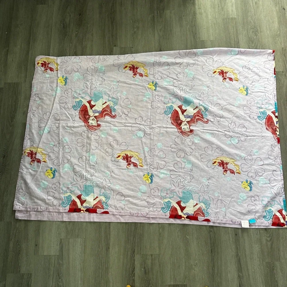 Disney The Little Mermaid Twin Flat Sheet Ariel Pink Purple Good 90s Retro